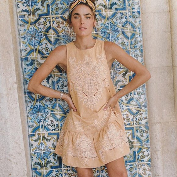 Spell Dresses & Skirts - Spell Darling Embroidery Mini Dress in Malt Size Small